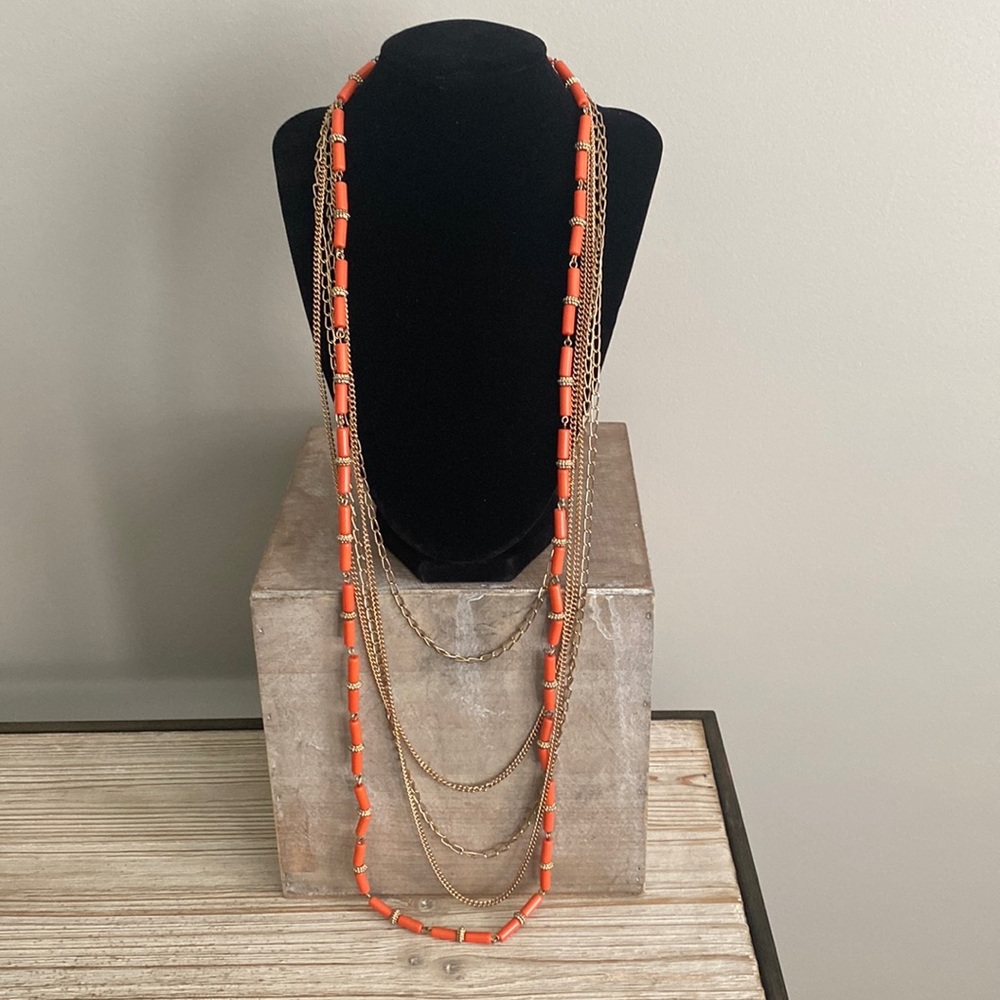 Gold and coral long necklace